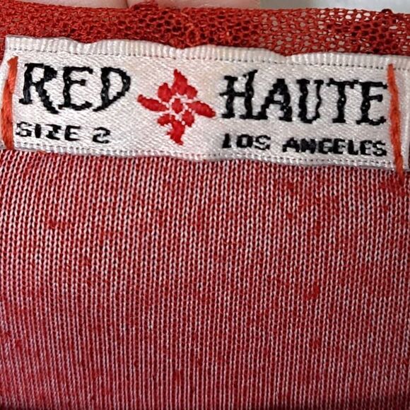 Red Haute Women's Y2K Burnout Ruched Mall Goth Velvet Long Sleeve Blouse size 2 - Picture 6 of 7